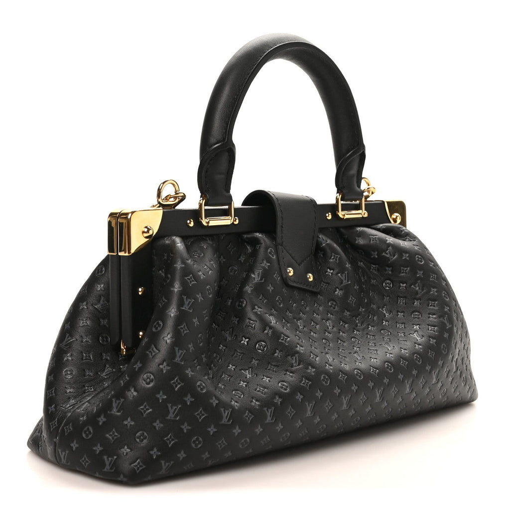 Calfskin Nanogram Embossed Clutch Black