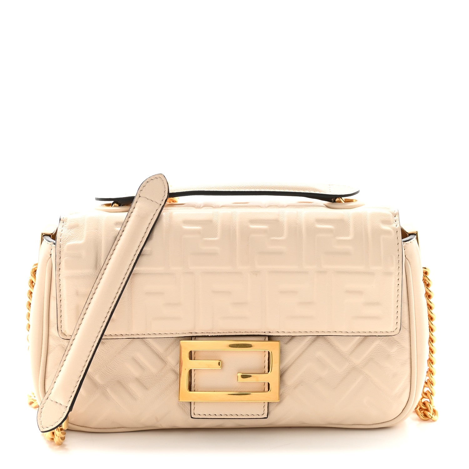 Nappa Small FF Embossed Midi Chain Baguette Camelia