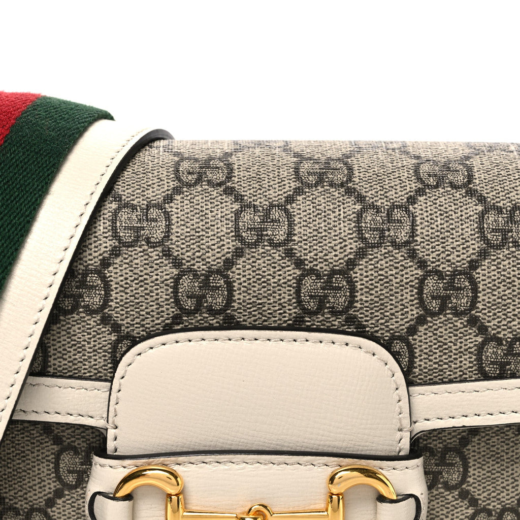 GG Supreme Monogram Web Mini Horsebit 1955 Shoulder Bag Beige Mystic White