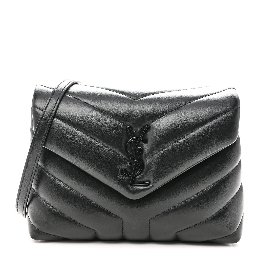 Calfskin Y Quilted Monogram Monochrome Toy Loulou Crossbody Bag Black