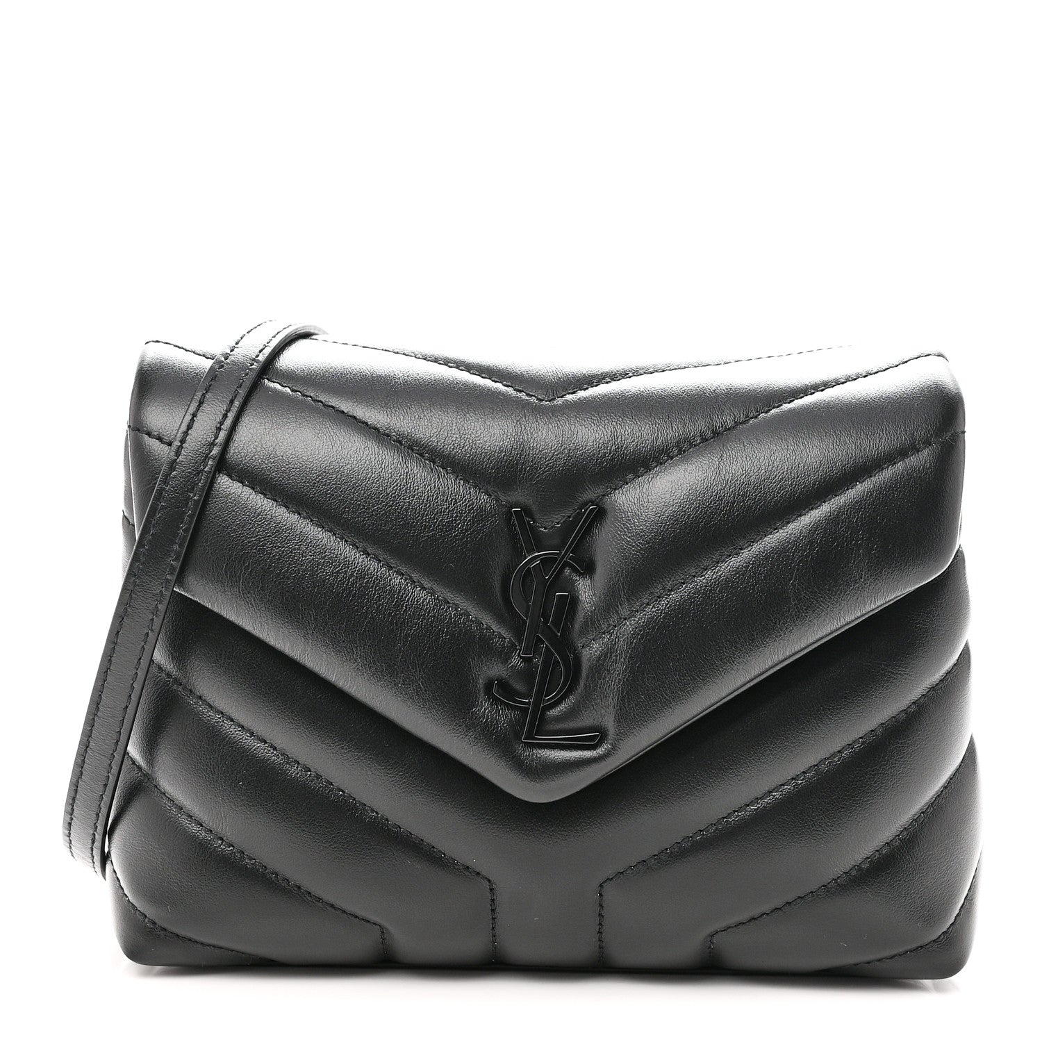 Calfskin Y Quilted Monogram Monochrome Toy Loulou Crossbody Bag Black