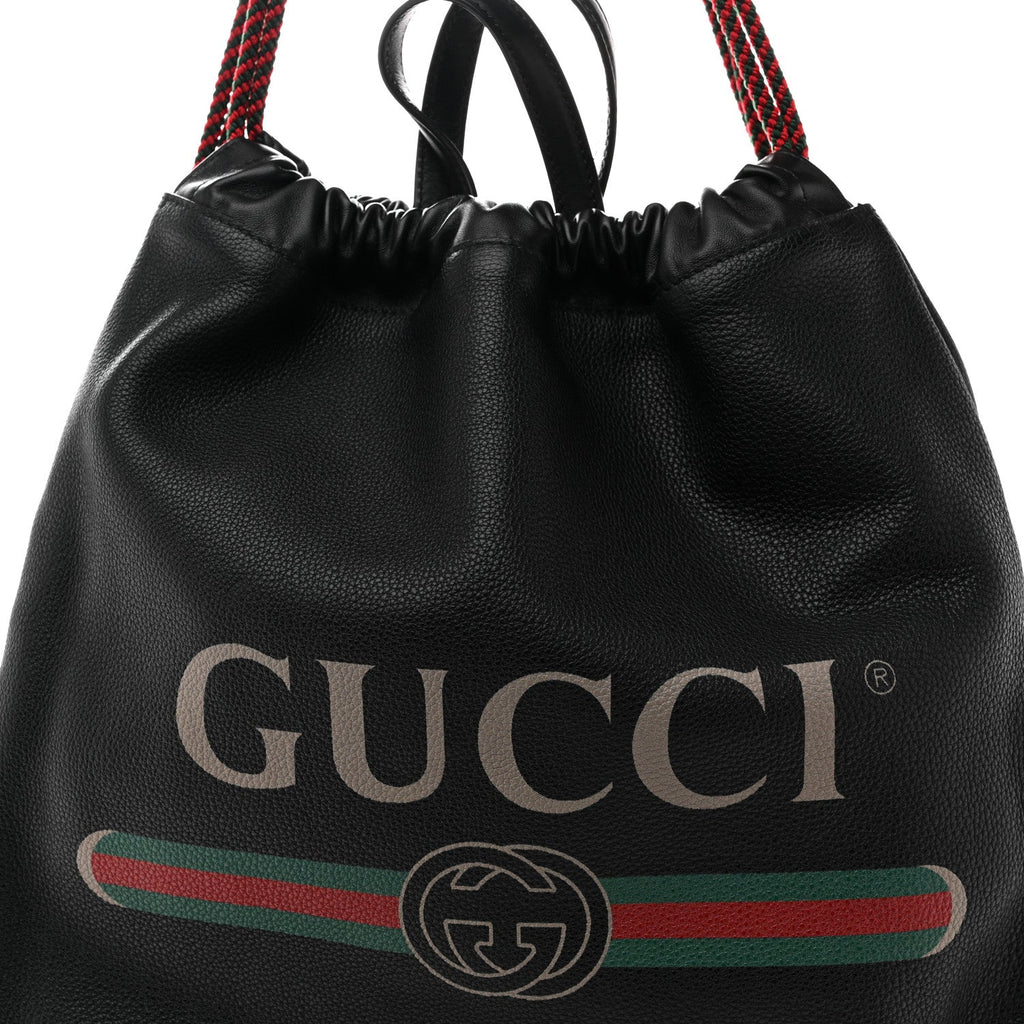 Calfskin Logo Drawstring Backpack Black