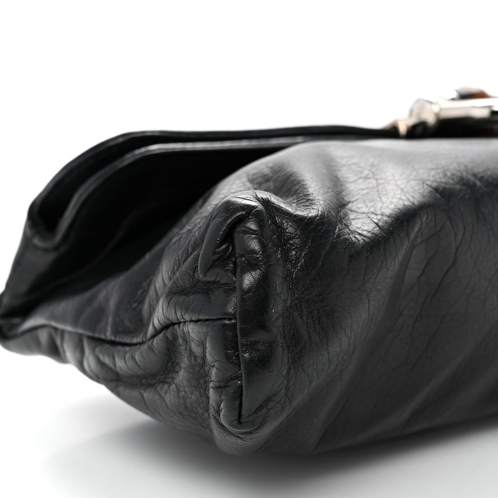 Calfskin Bamboo Croisette Clutch Black