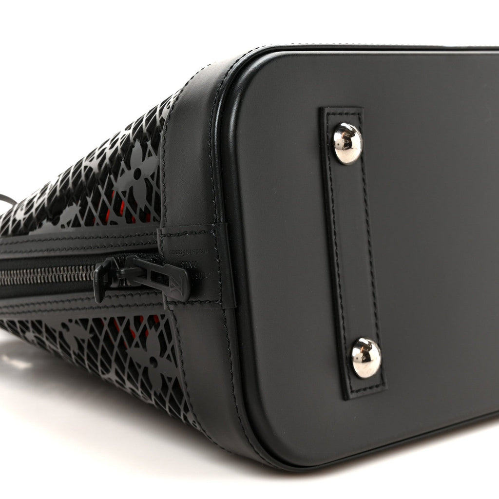 Patent Calfskin Laced Monogram Alma PM Black
