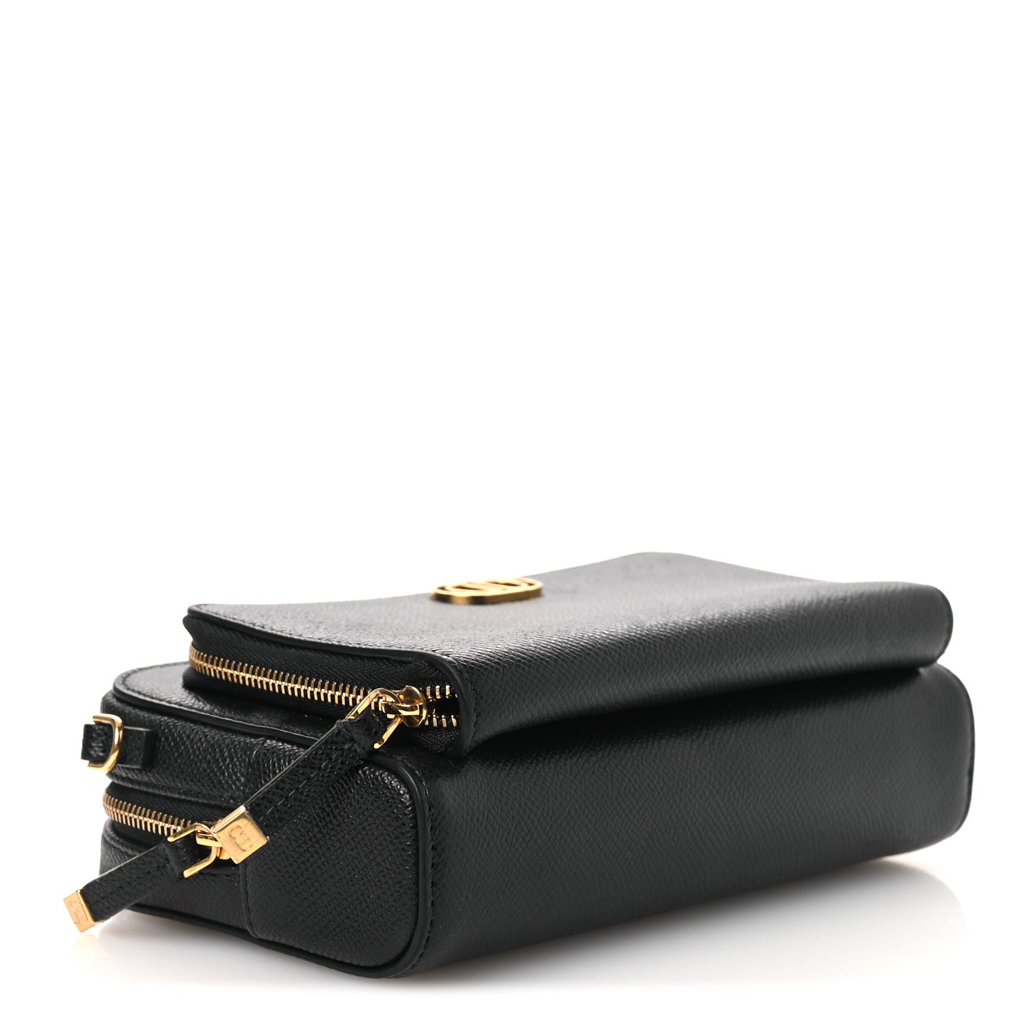 Grained Calfskin Caro Double Pouch Black