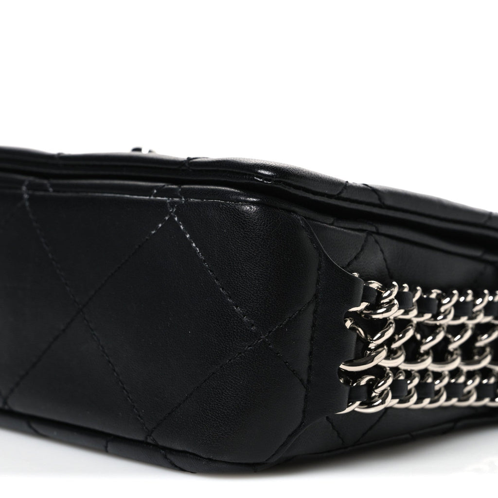 Lambskin Quilted Mini Chain Rows Flap Black