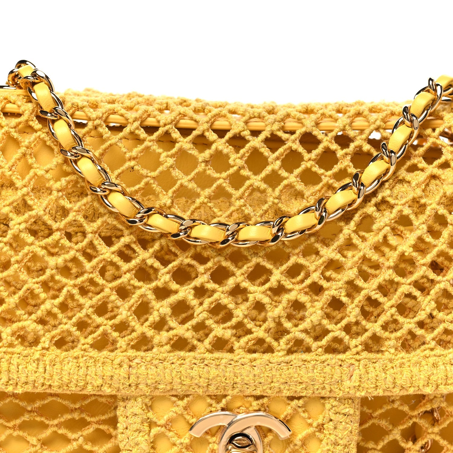 Mesh Macrame Small Flap Bag Yellow