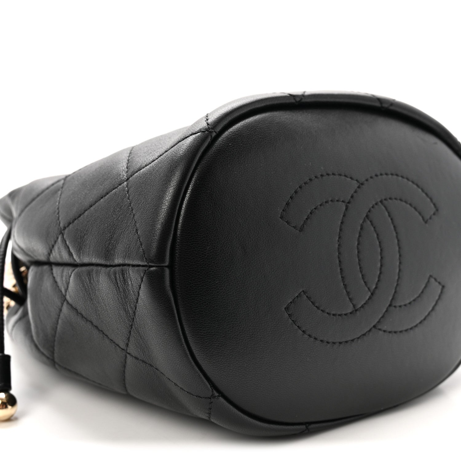 Lambskin Quilted Resin Bi-Color Chain Bucket Bag Black