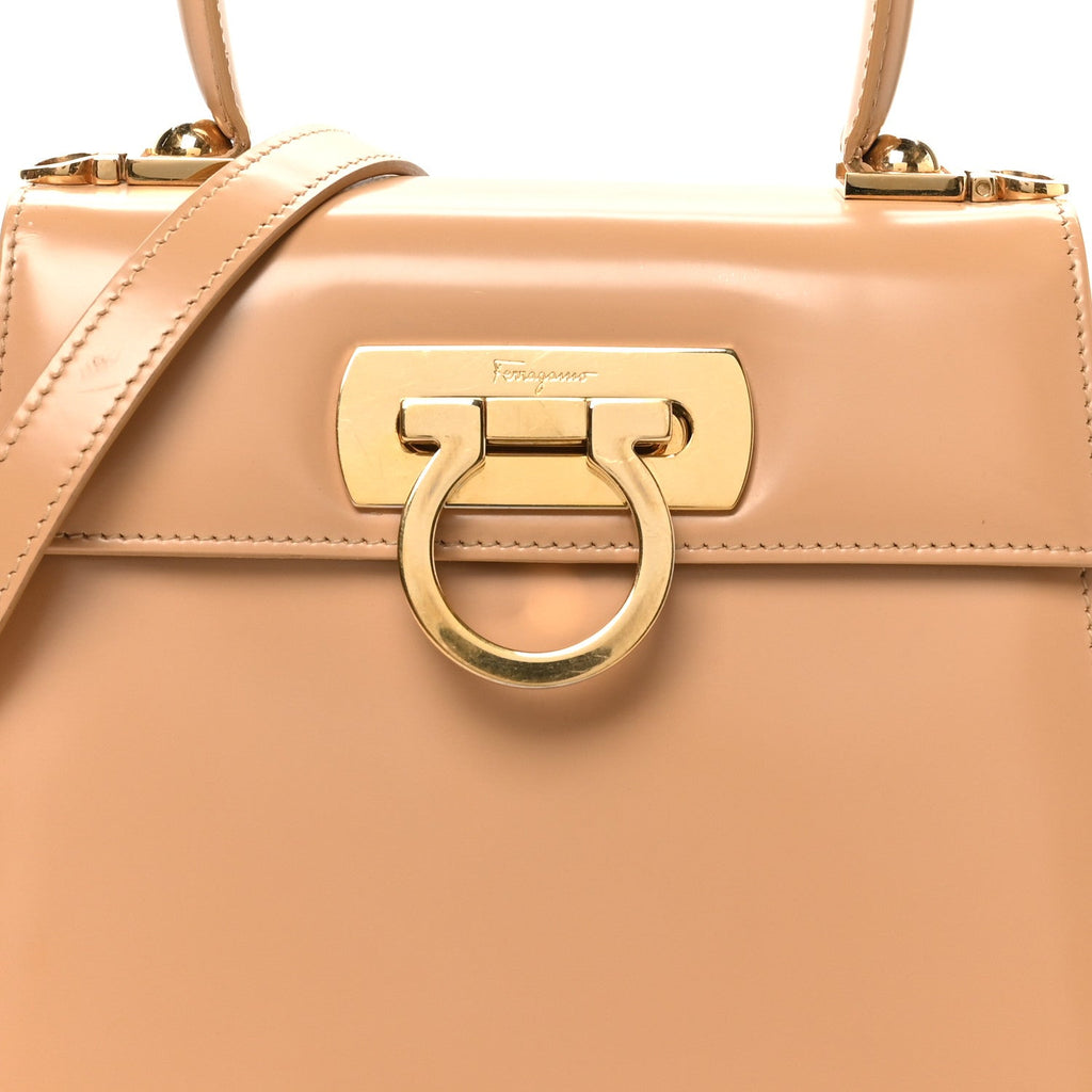 Brushed Off Calfskin Small Iconic Top Handle Camel