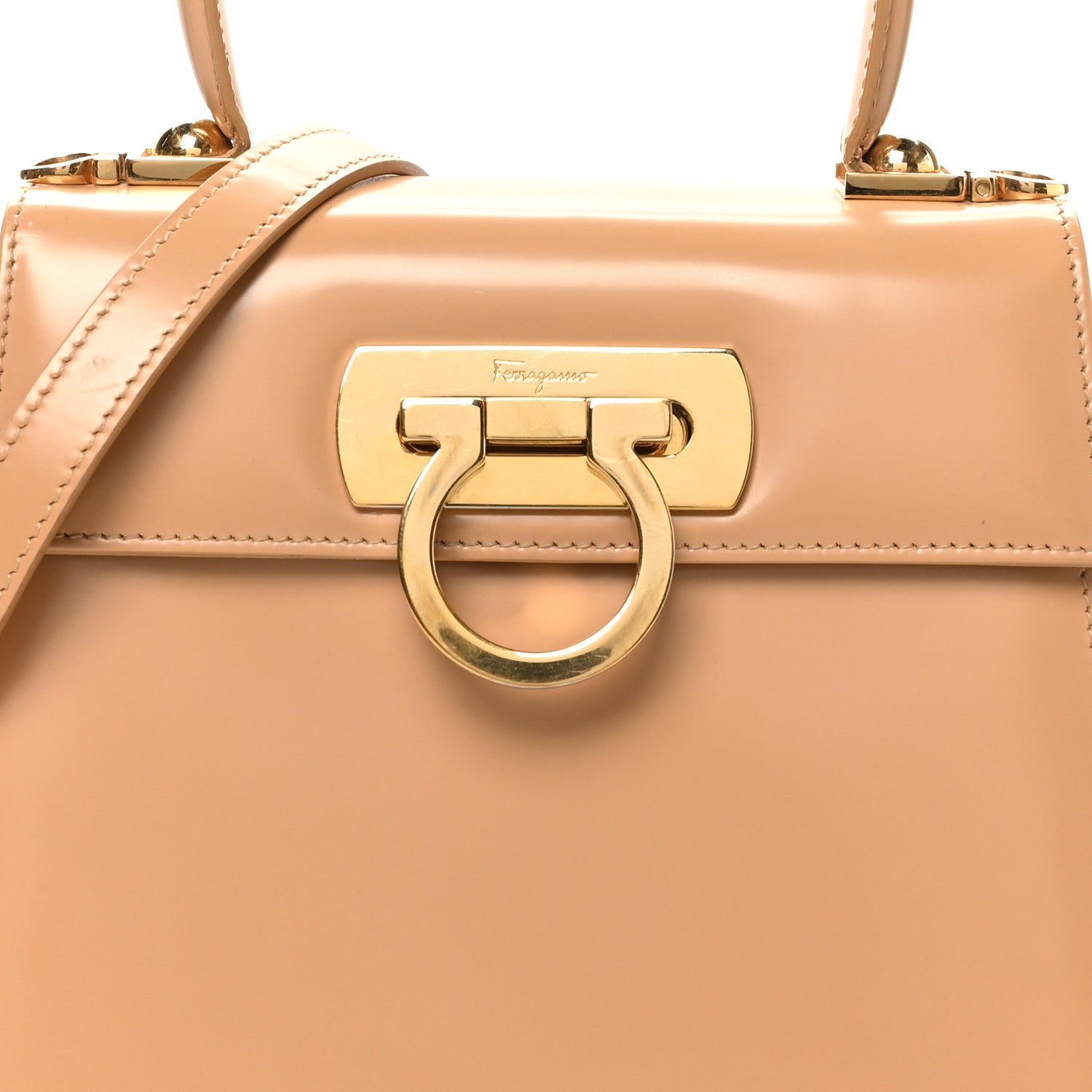 Brushed Off Calfskin Small Iconic Top Handle Camel