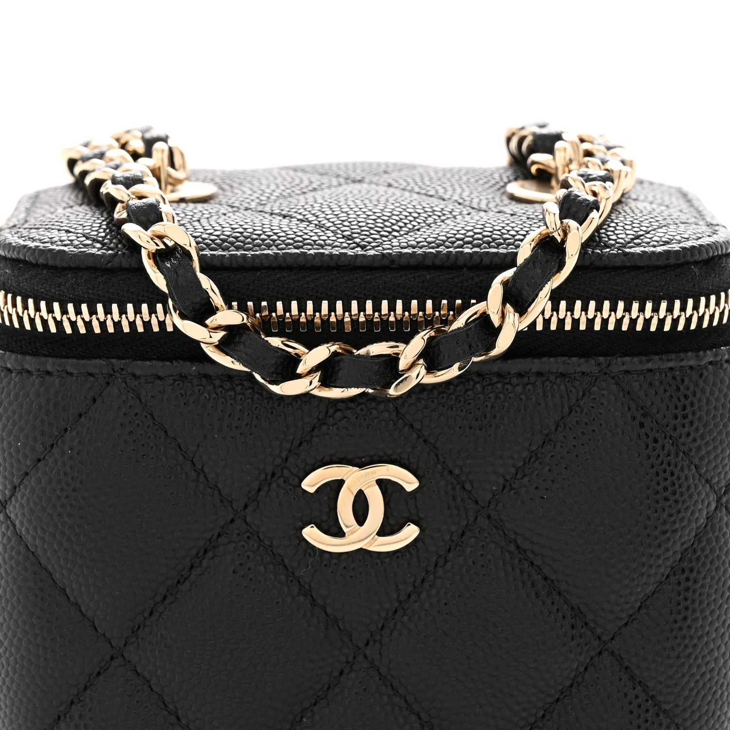 Caviar Quilted Mini Vanity Case With Chain Black