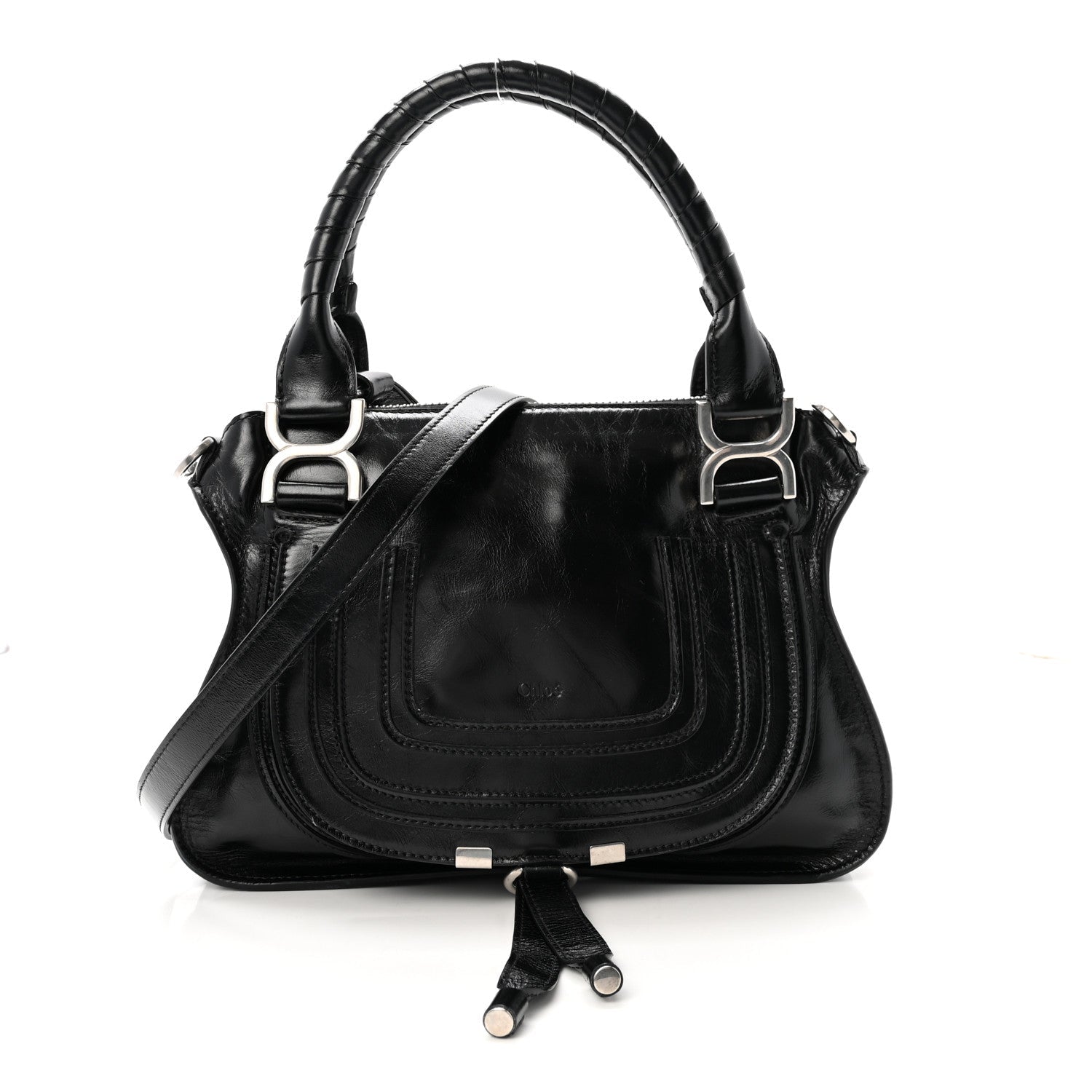 Shiny Grained Calfskin Small Marcie Bag Black