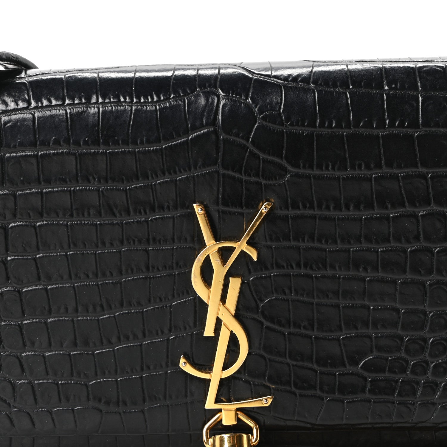 Calfskin Crocodile Embossed Kate Monogram Tassel Chain Wallet Black