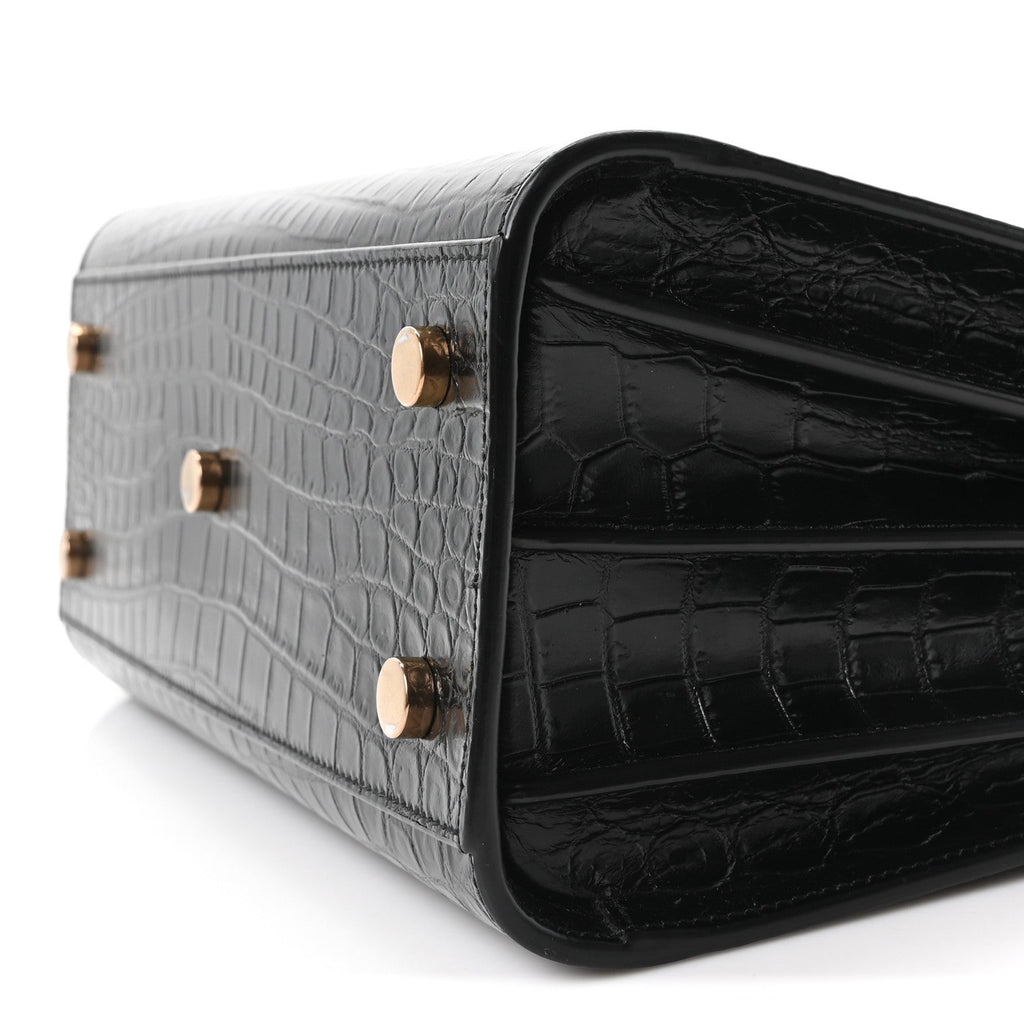 Calfskin Crocodile Embossed Baby Sac De Jour Black