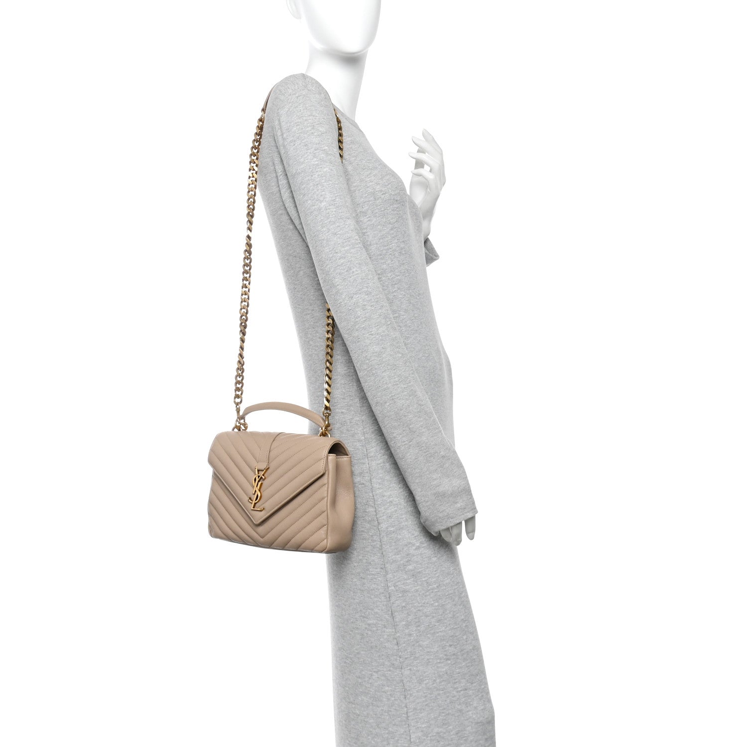 Sheepskin Matelasse Chevron Monogram Medium College Bag Dark Beige