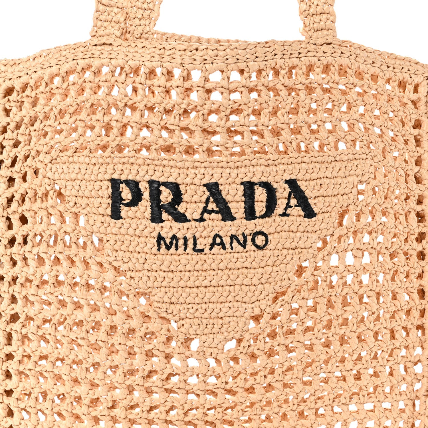 Yarn Raffia Effect Crochet Logo Embroidered Tote Bag Naturale