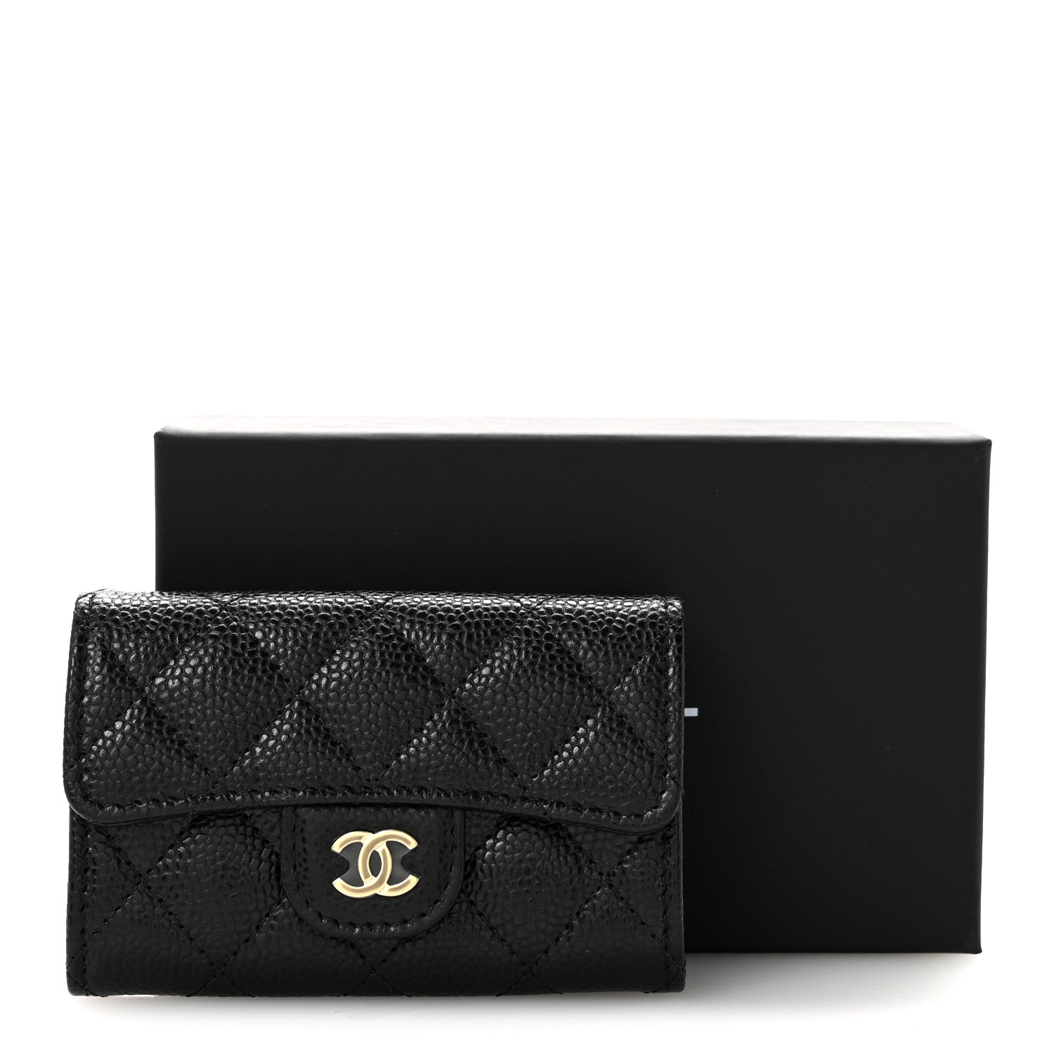 Caviar Quilted Flap Card Holder Wallet Black