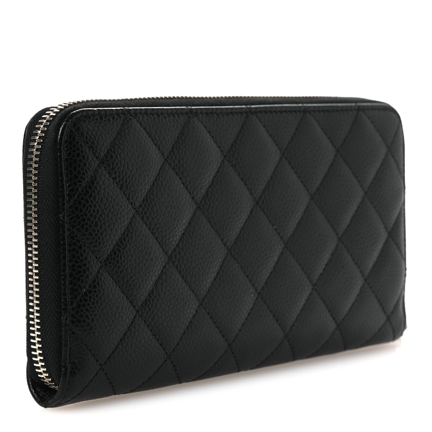 Caviar Quilted Large Gusset Zip Around Wallet Black