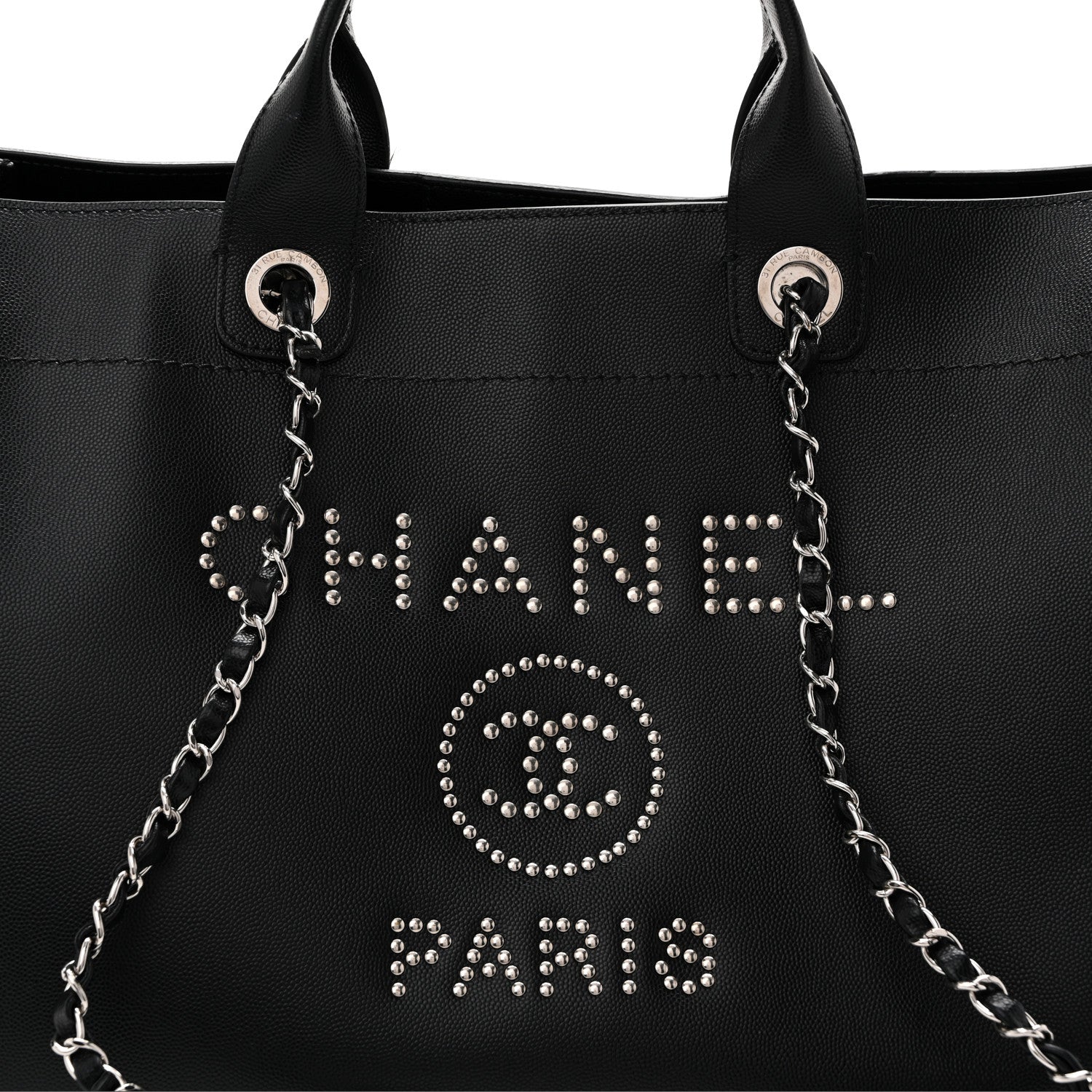 Caviar Medium Studded Deauville Tote Black