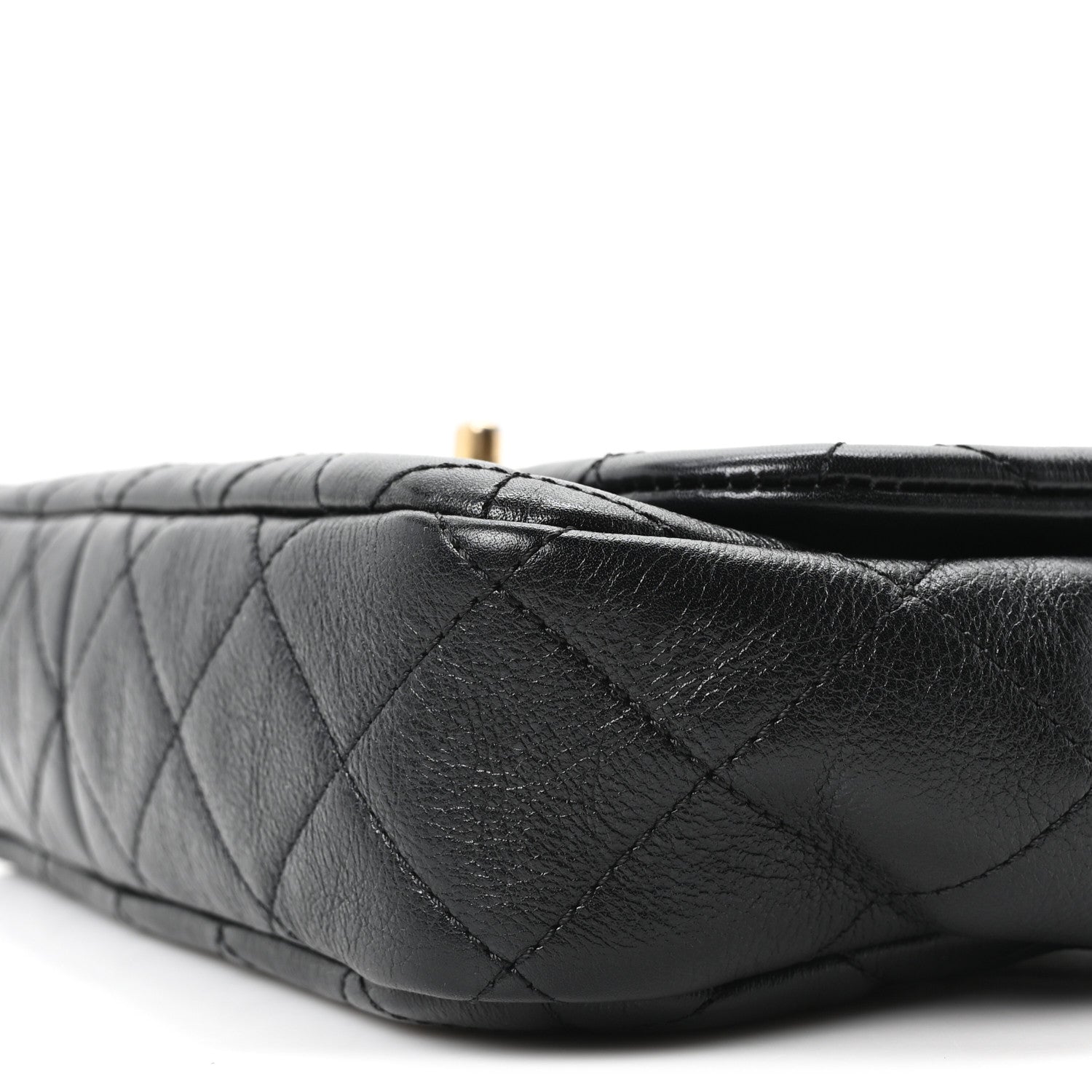 Glazed Calfskin Quilted Pearl Side Flap Black