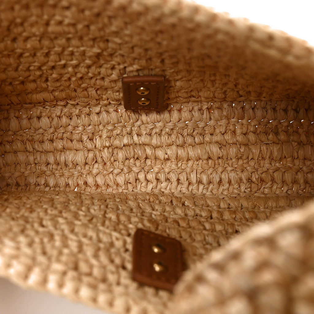 Raffia Calfskin Le 5 A 7 Mini Hobo Natural Brick
