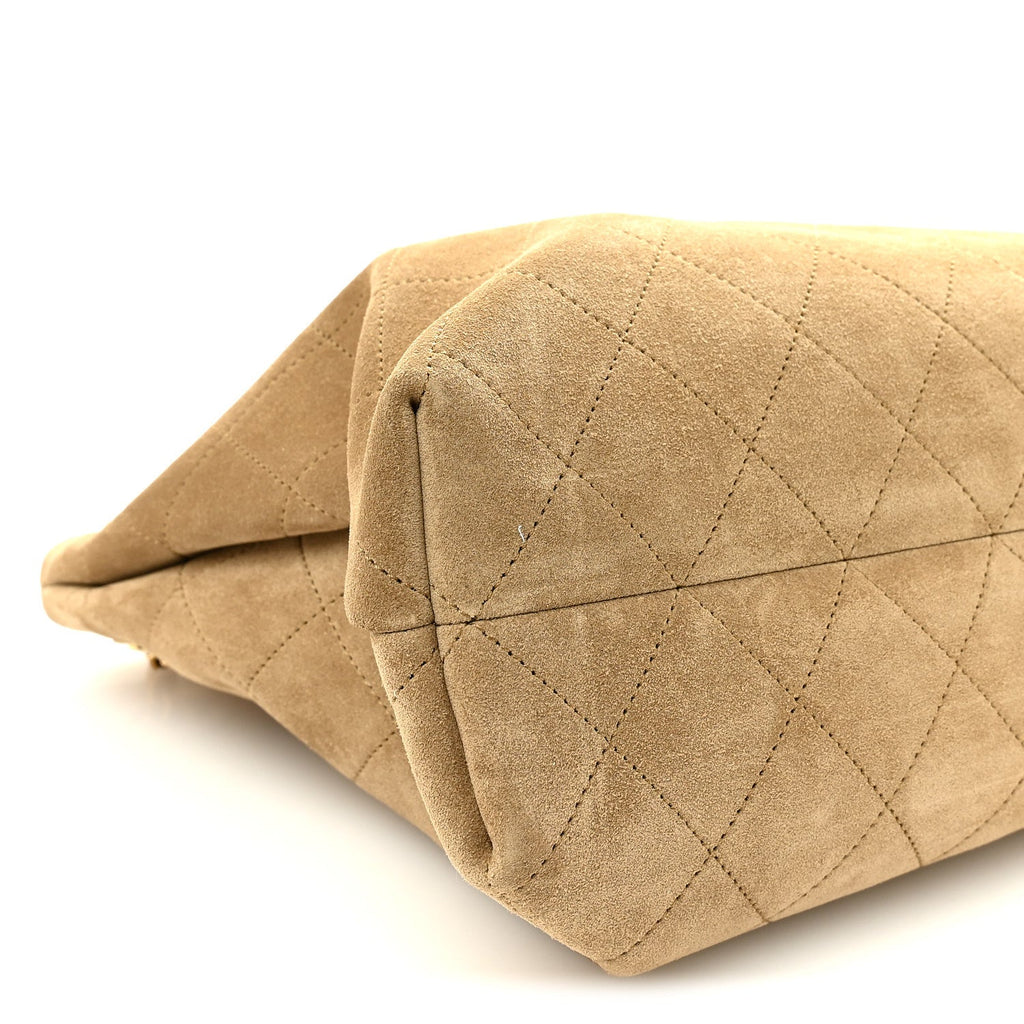 Suede Quilted Eyes On You Large Shopping Bag Beige
