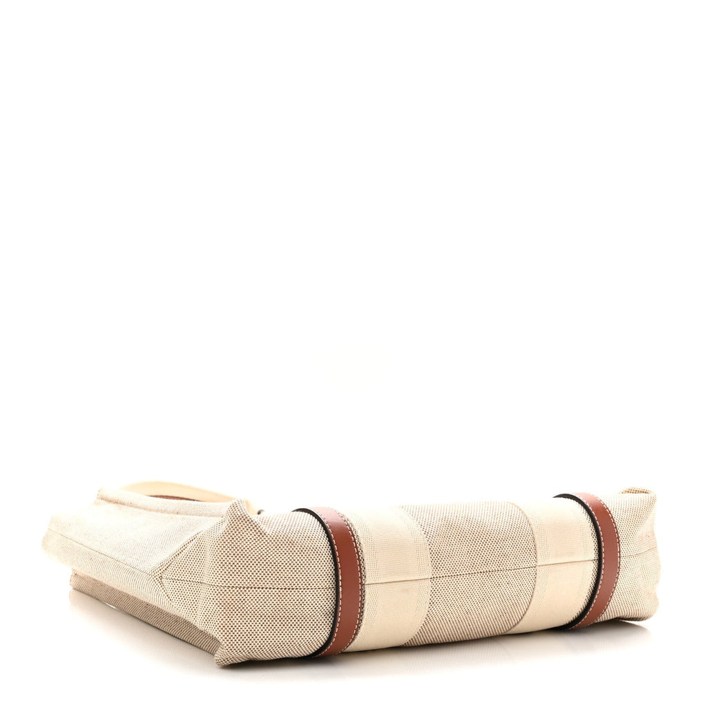 Cotton Calfskin Medium Woody Ribbon Tote White Brown