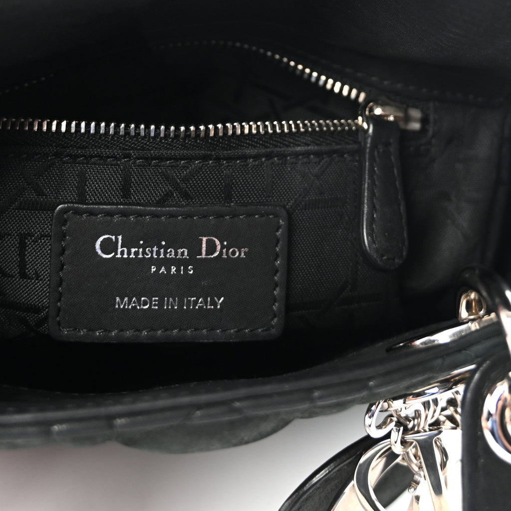 Metallic Calfskin Cannage Mini Lady Dior Black