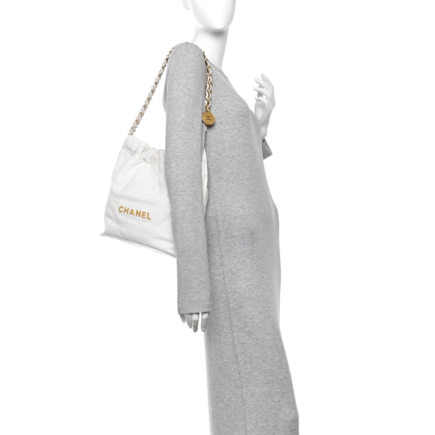 Shiny Calfskin Quilted Small Chanel 22 White
