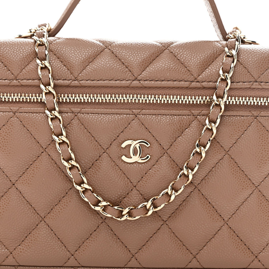 Caviar Quilted Top Handle Slim Vanity With Chain Dark Beige Dark Beige