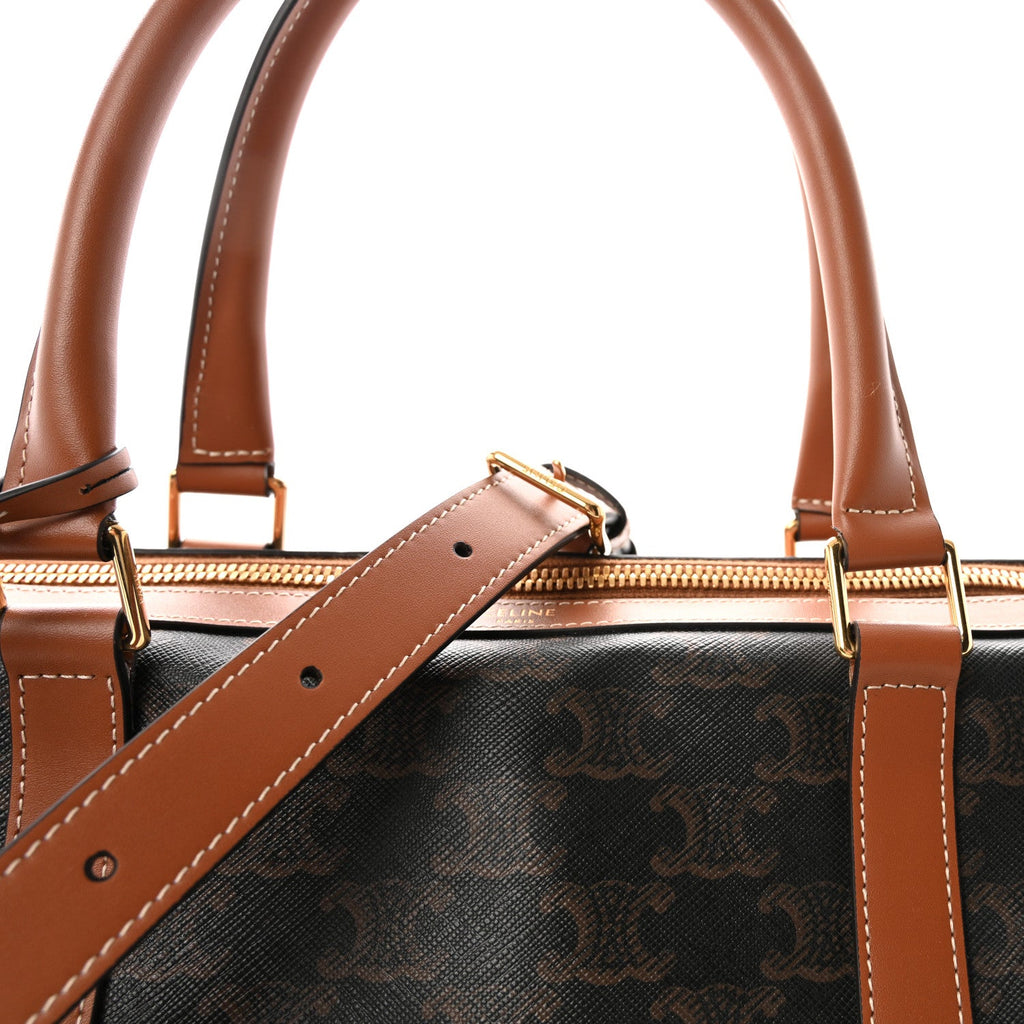 Triomphe Canvas Calfskin Boston Bag Tan
