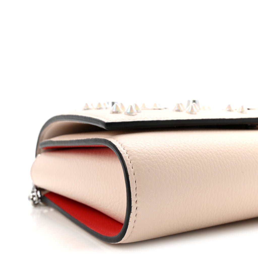Calfskin Spikes Loubinthesky Paloma Clutch Leche