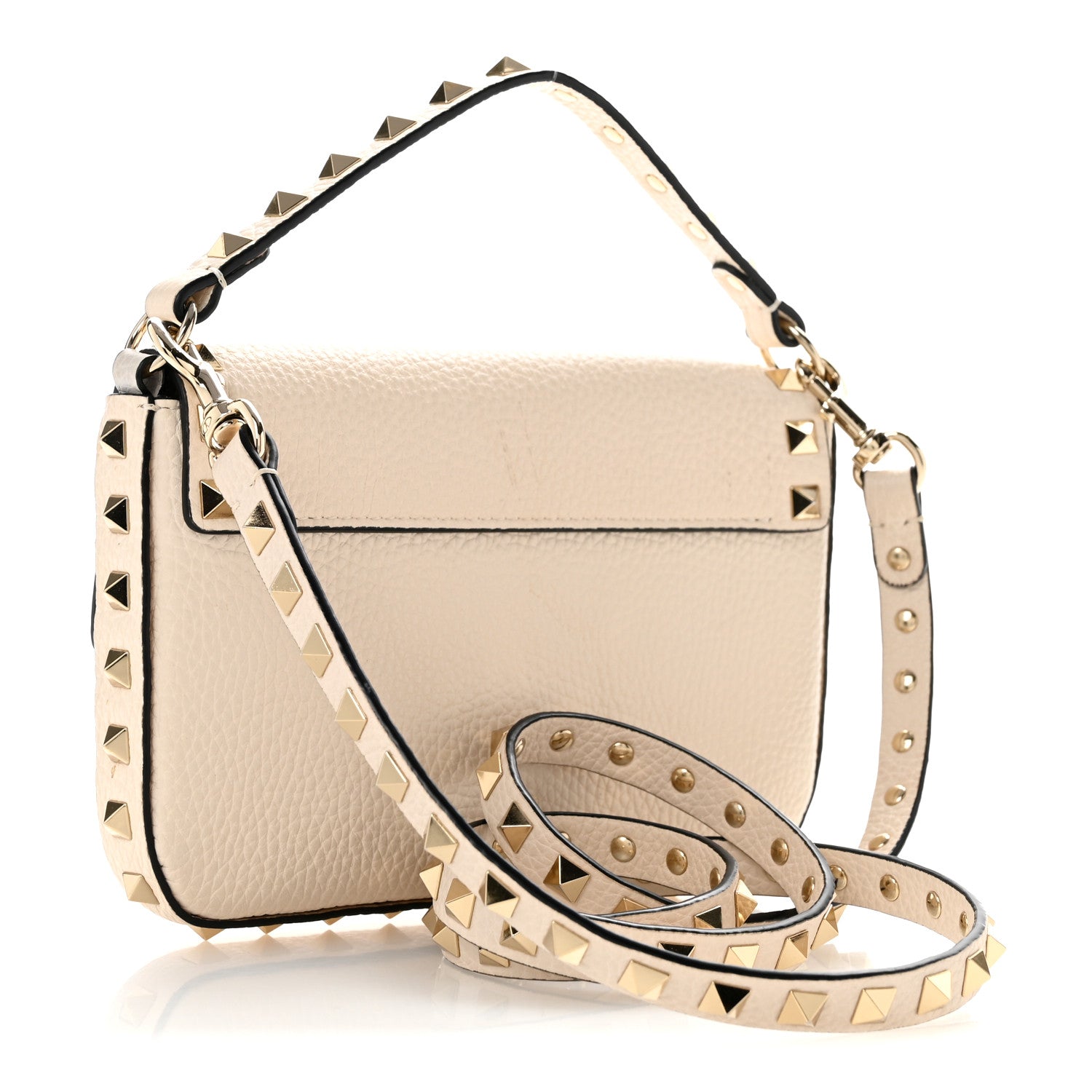 Grainy Calfskin Rockstud Crossbody Pouch Light Ivory