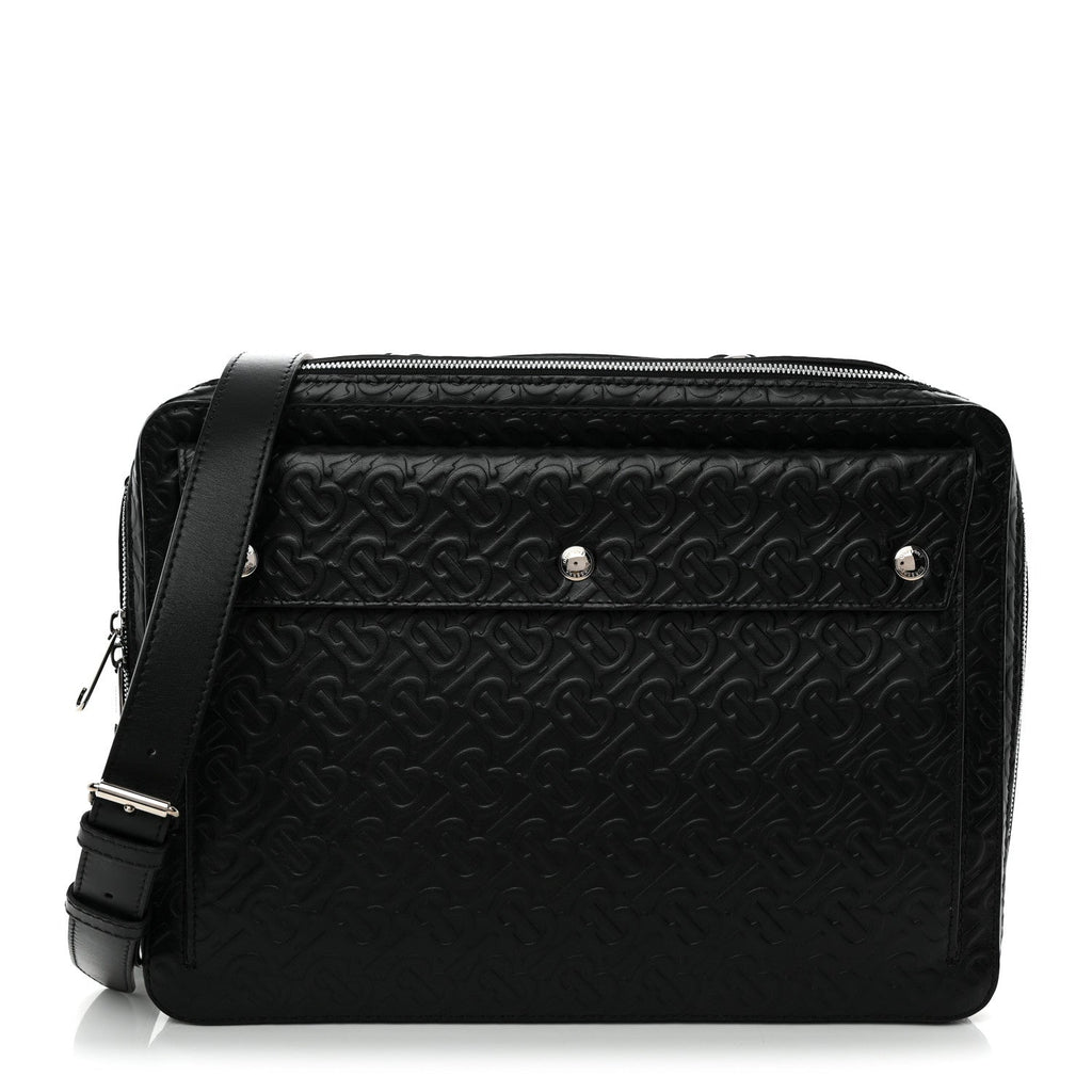 Calfskin Embossed TB Triple Stud Briefcase Black