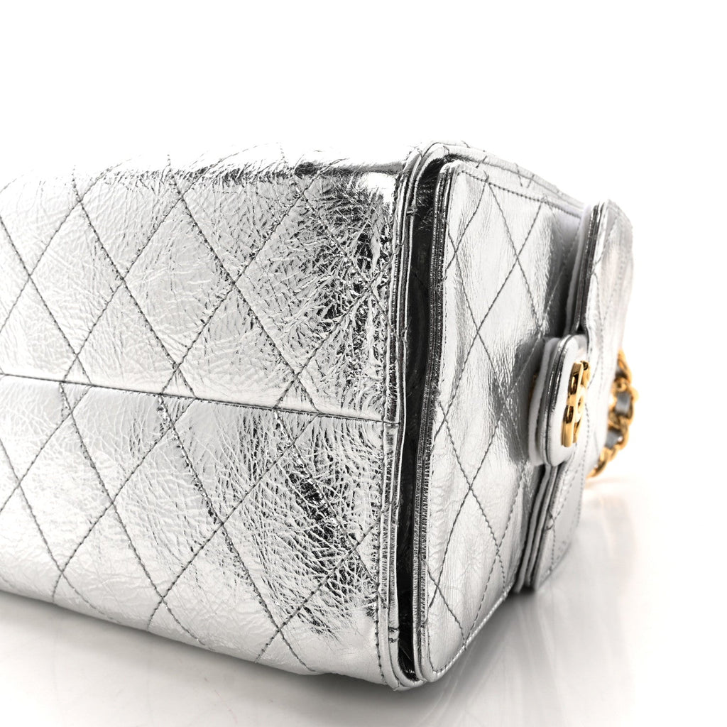 Metallic Aged Calfskin Quilted Small Chanel 25 Handbag Silvery