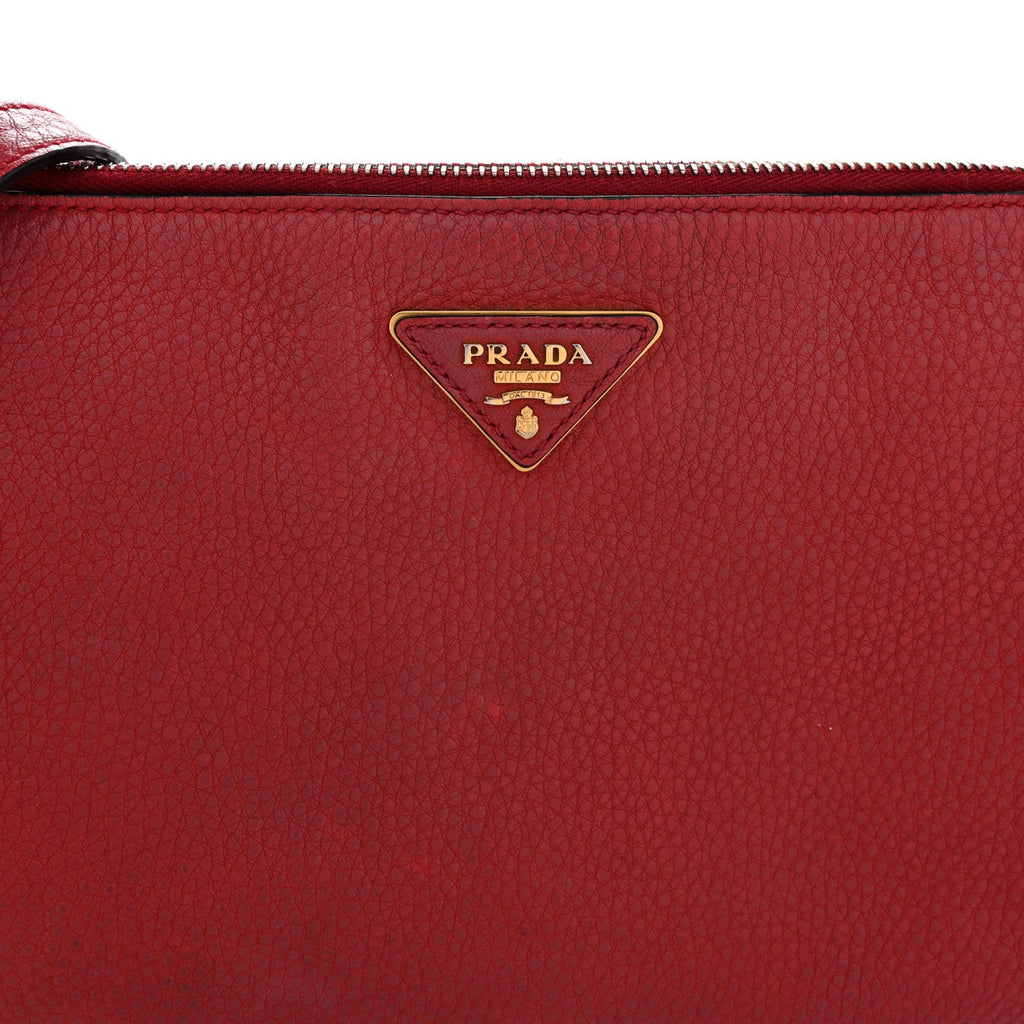 Vitello Daino Zippered Crossbody Bag Rosso