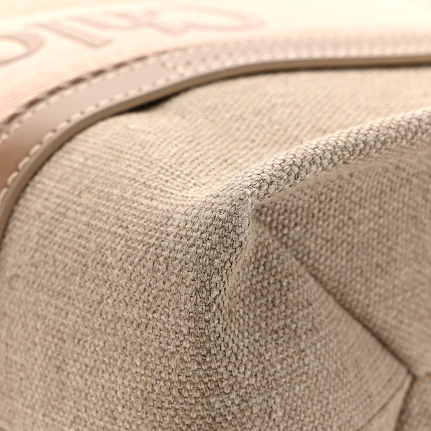 Linen Calfskin Medium Woody Ribbon Tote Blushy Beige