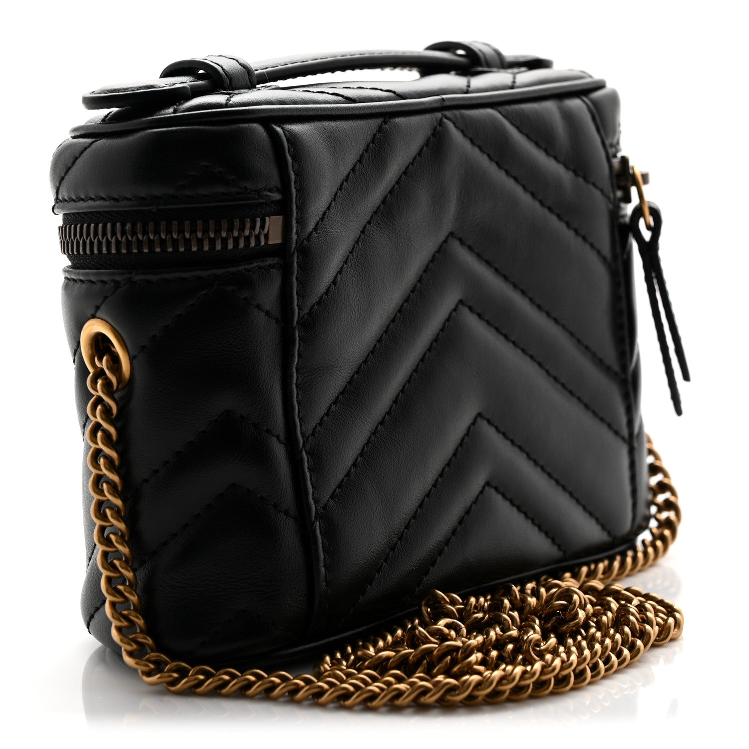 Calfskin Matelasse Chevron Mini GG Marmont Top Handle Bag Black