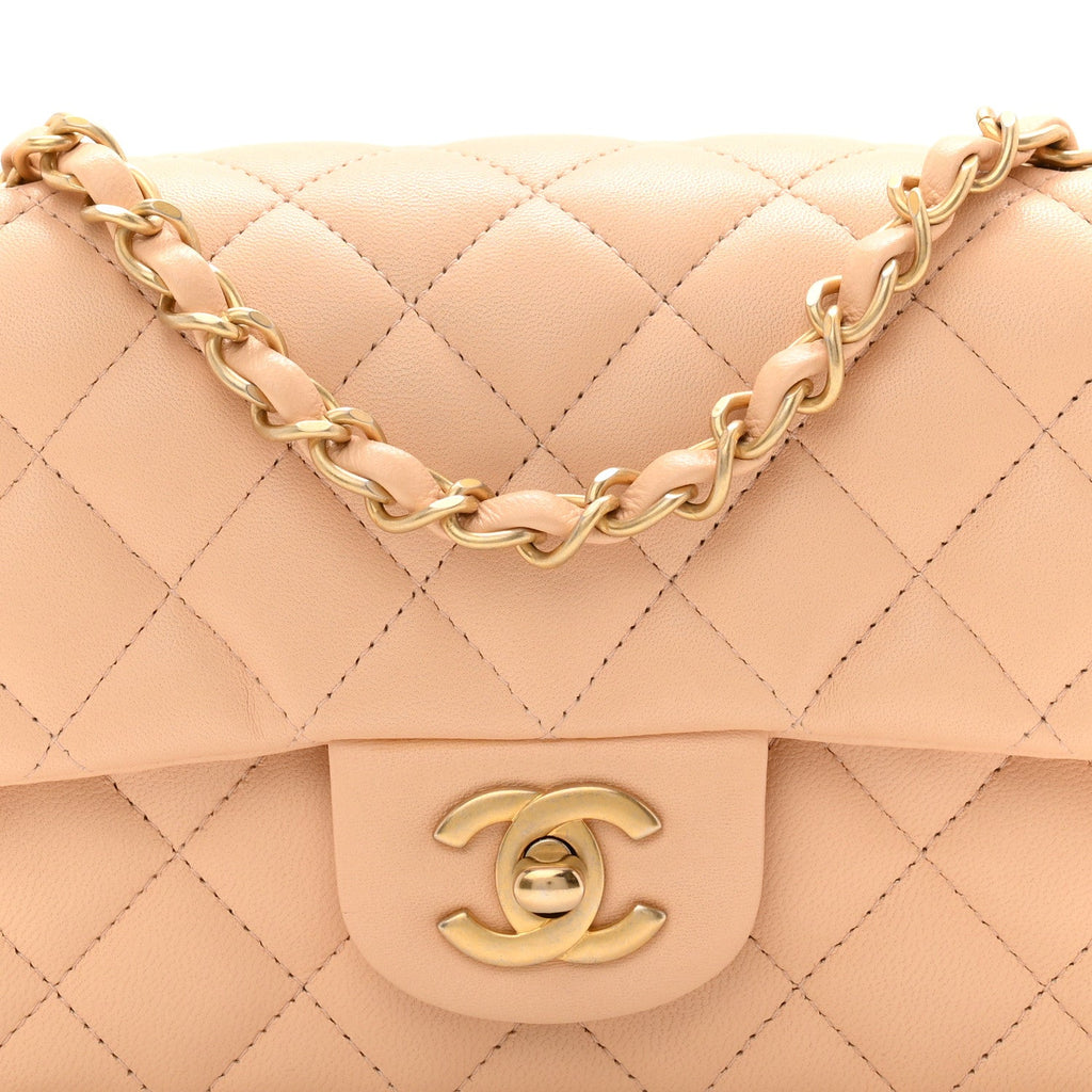 Lambskin Quilted Mini Rectangular Flap Beige