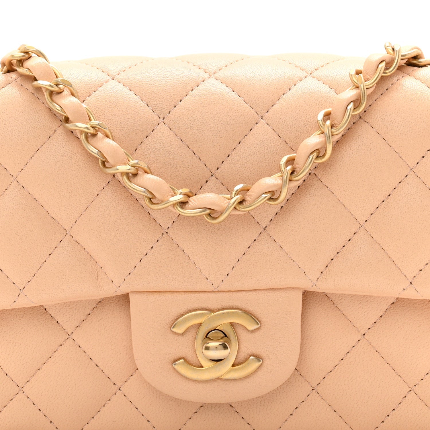 Lambskin Quilted Mini Rectangular Flap Beige