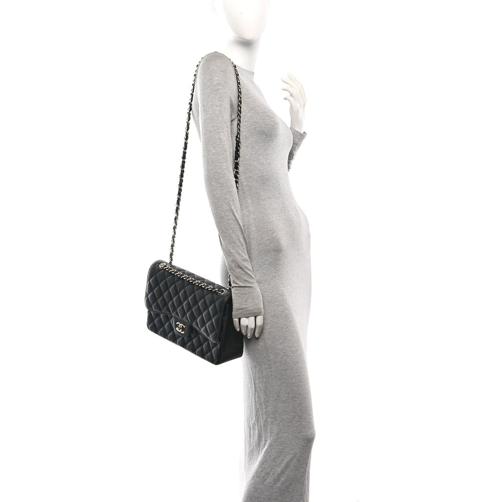 Caviar Quilted Jumbo Double Flap Black