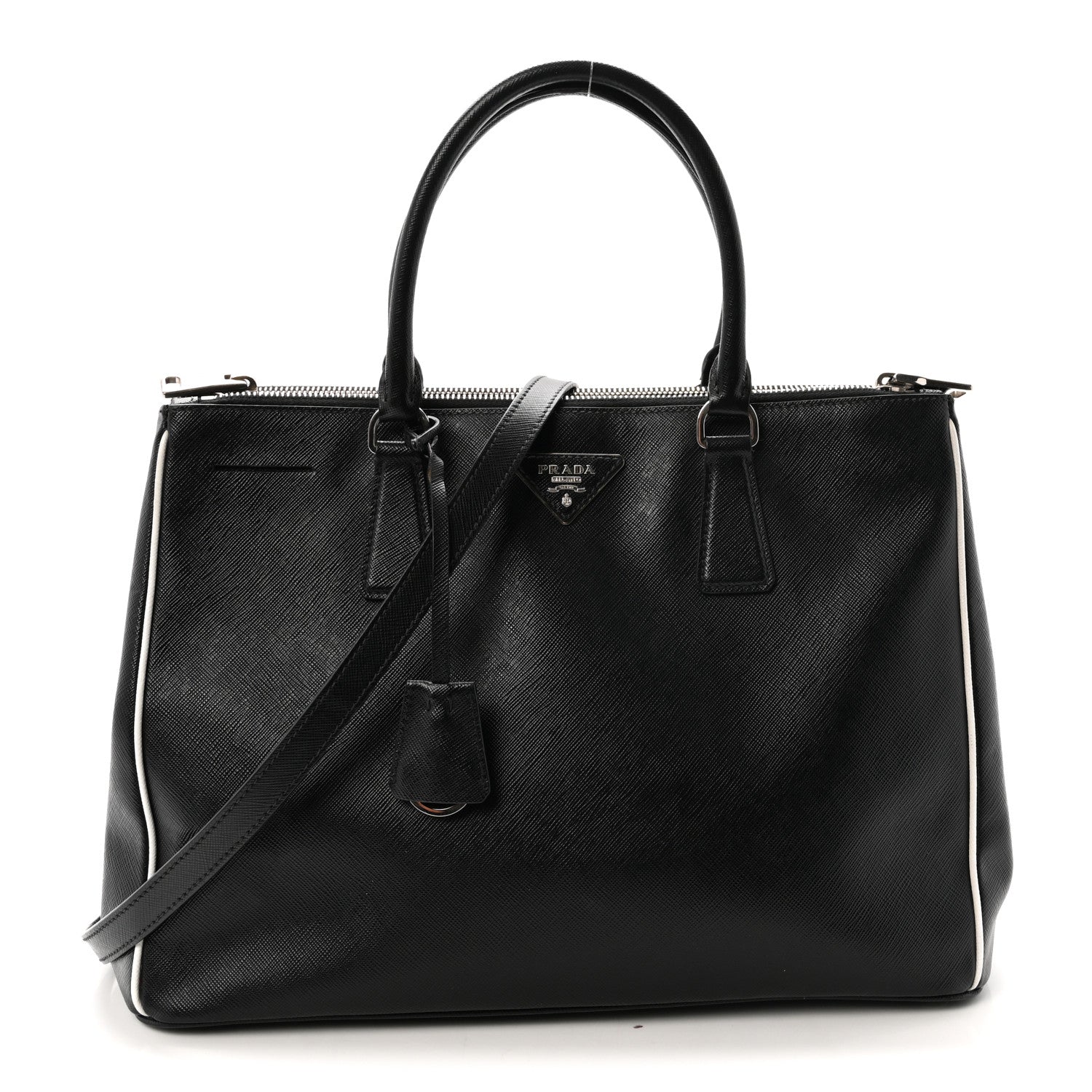 Saffiano Medium Galleria Double Zip Tote Black Talco