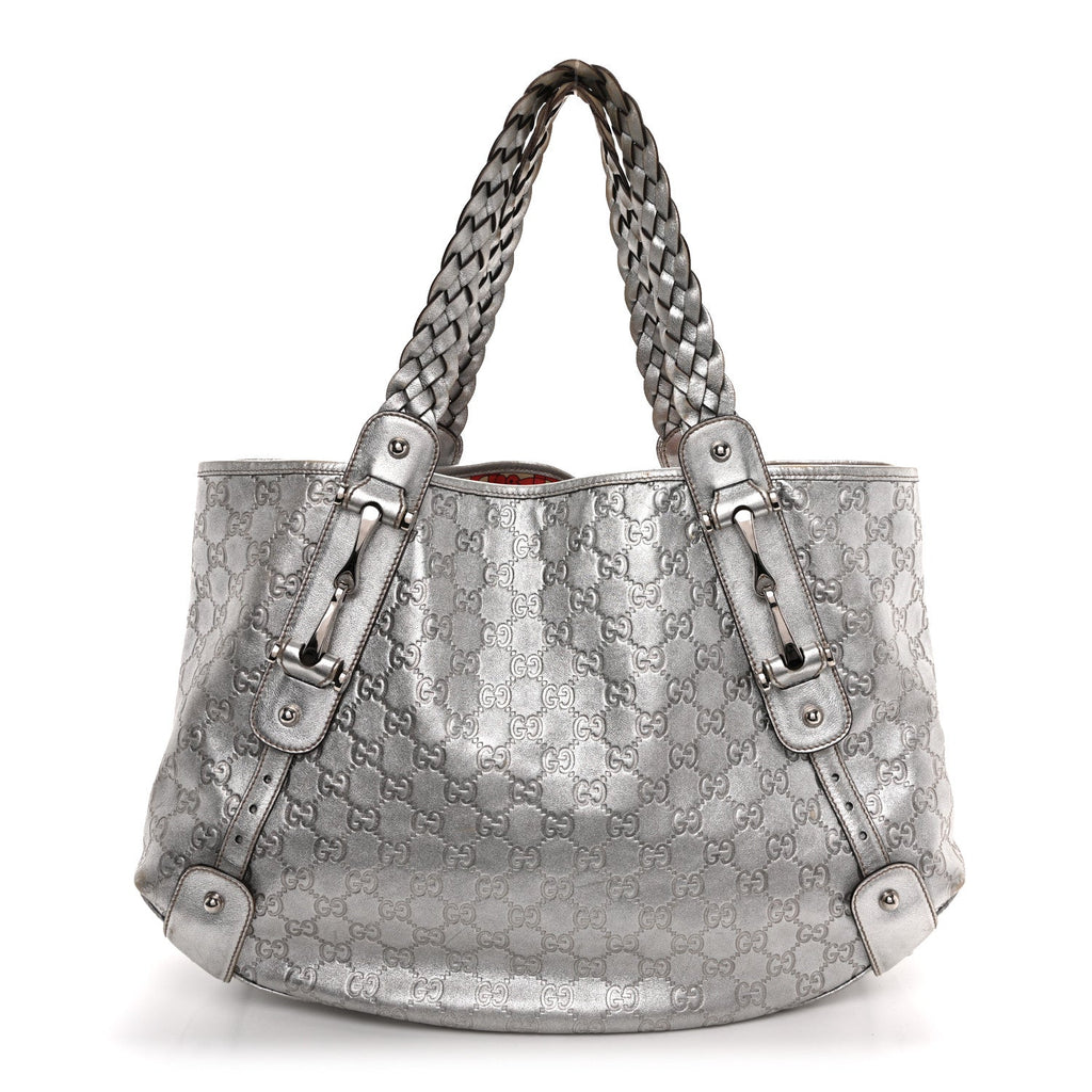 Metallic Guccissima Medium Pelham Shoulder Bag Silver