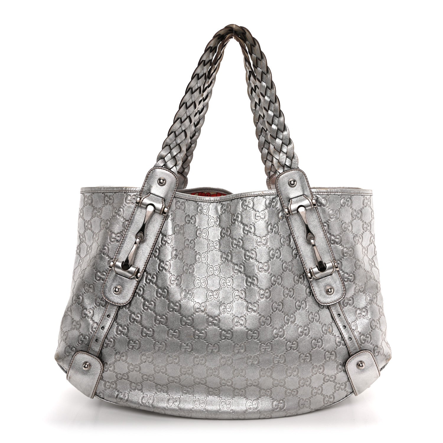Metallic Guccissima Medium Pelham Shoulder Bag Silver
