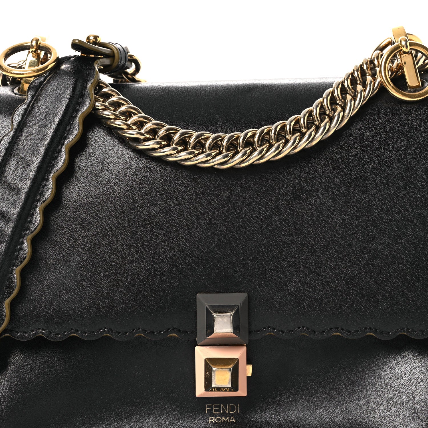 Vitello Liberty Scalloped Studded Small Kan I Shoulder Bag Black