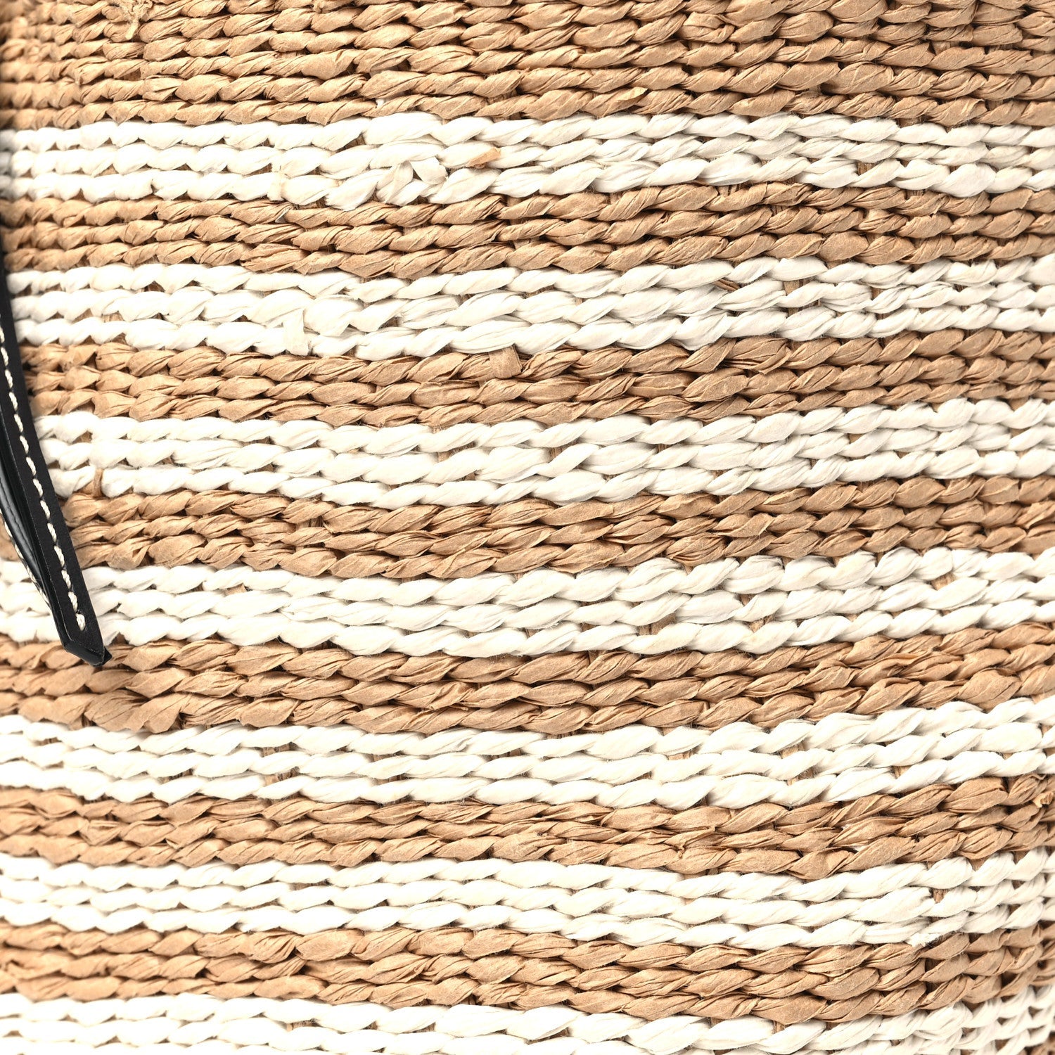 Raffia Calfskin Small Woody Striped Basket Bag Brown