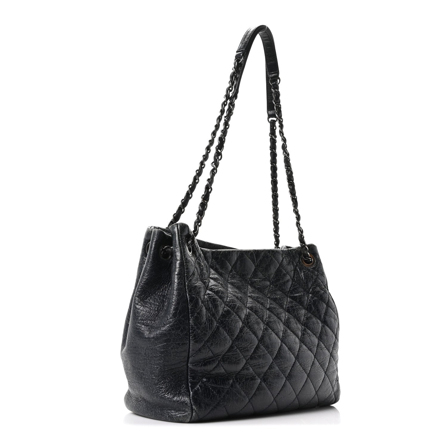 Glazed Calfskin Quilted Tote Navy