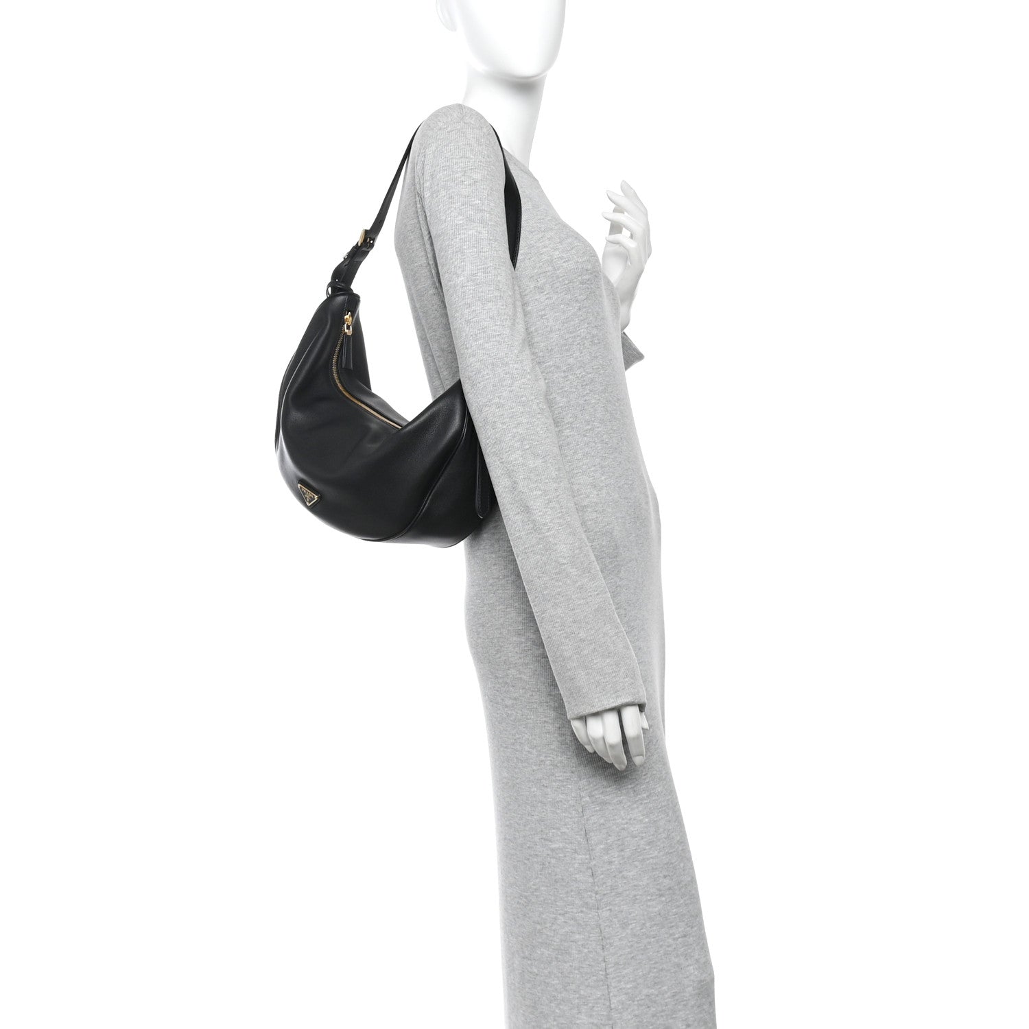 Soft Grain Calfskin Large Demi-Lune Shoulder Bag Black
