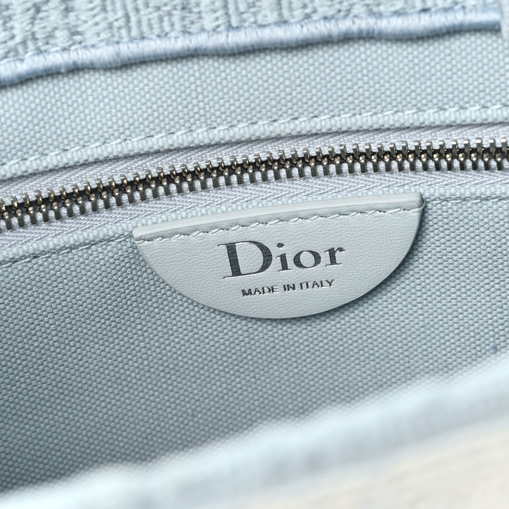 Oblique Embroidered Lace Dior Medallion Small Book Tote With Strap Celestial Blue White