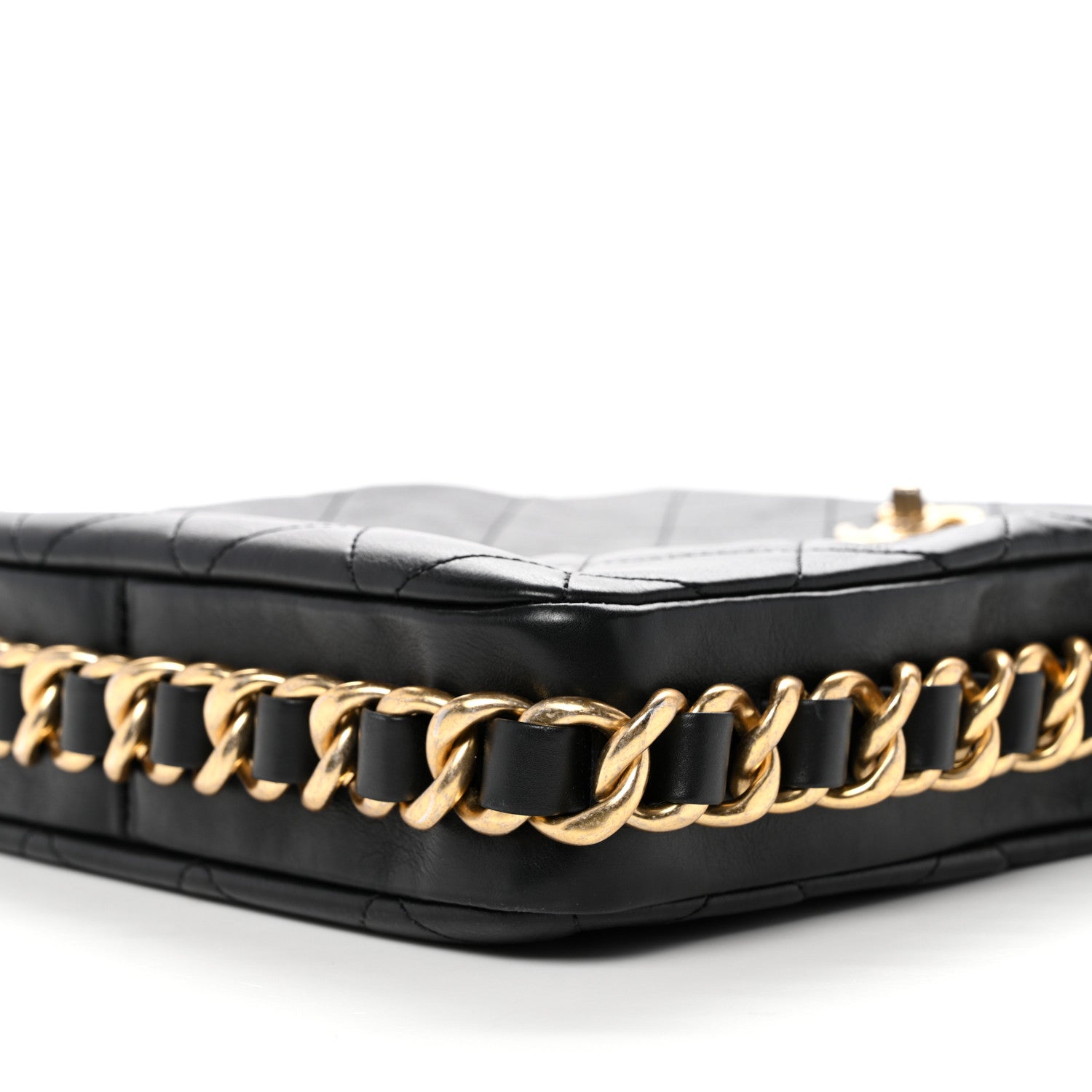 Calfskin Quilted Framing Chain Hobo Black